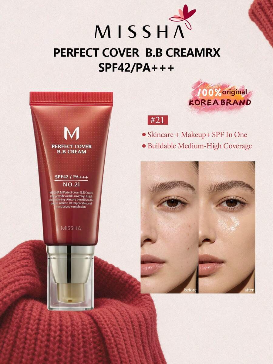 完美遮瑕BB霜 21号 浅米色 - 透亮冷调 SPF 42 PA+++ 1.69 液体盎司 - 面部遮瑕保湿霜，SPF42/PA+++（21号），可作为送给女朋友的礼物