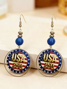 1 Đôi bông tai da cao cấp kỷ niệm 250 năm thành lập Hoa Kỳ, thiết kế cờ Mỹ cổ điển, phụ kiện cao cấp sáng tạo. - Bông tai thủ công - Xem 5