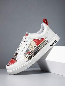 Men's Casual Skateboarding Shoes, Suitable For All Seasons - Red and White - View 4