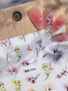 2片裝水彩野花春季美甲貼紙 漸層暈染開花花卉 熱帶植物 夏日美甲貼花 日系塗鴉風格 婚禮美甲用品 - 彩色 - 查看 4