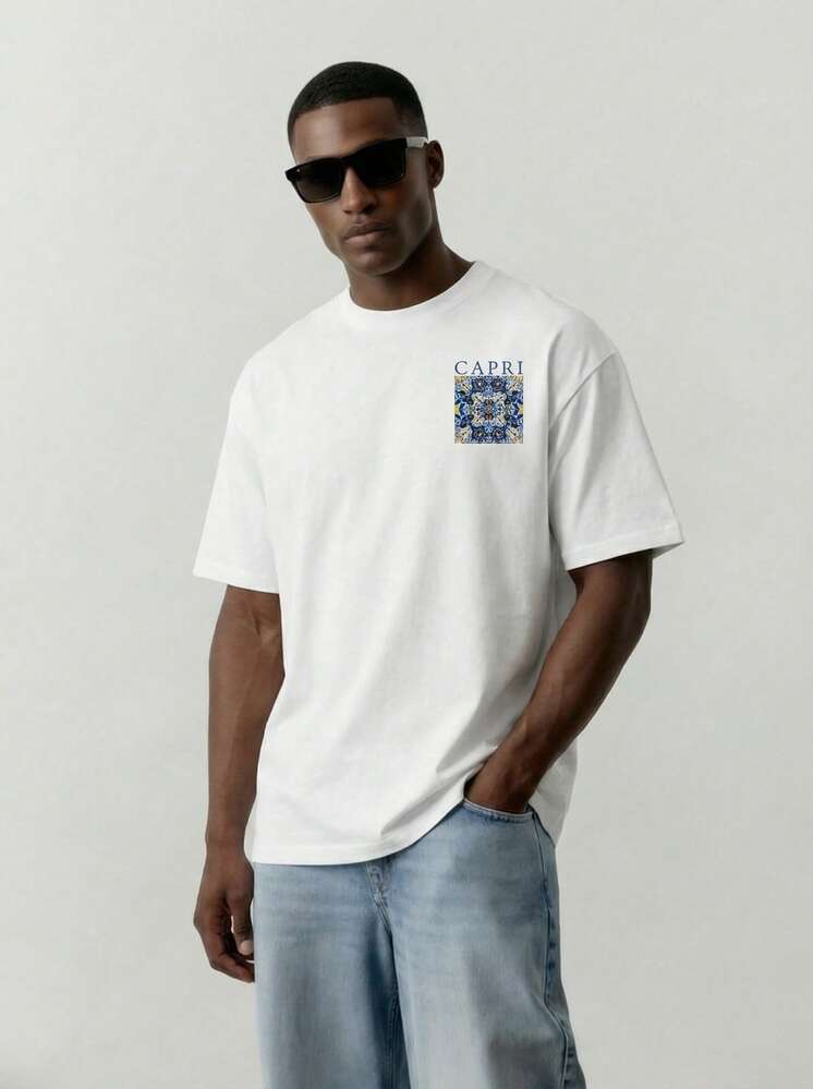 Voidago T-shirt à manches courtes pour hommes avec imprimé floral et lettre rétro, tissu confortable et respirant, à porter en été - Blanc - Voir 2