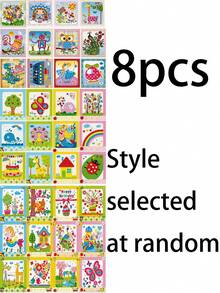8pcs Handmade Button Art Craft, Creative DIY Collage Toy Set, Cartoon Button Collage Painting, Suitable For Children Handmade Birthday Gift - Multicolor - View 10