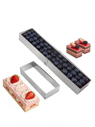 1pc 430 Stainless Steel Rectangular Adjustable Mousse Ring, Size Adjustable 25.3-48.5cm, Cake Mold, Baking Tool, Mousse Cake Ring, Expandable Baking Pan, Oven , Multi-Size Fits 6-12 Inch Rectangular Cakes, Cheesecake, Frozen Desserts, Bread, Space Saving Design