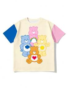 SHEIN | Care Bears Áo thun ngắn tay cổ tròn phối màu in hình hoạt hình dễ thương, thích hợp mặc hàng ngày. - Nhiều màu - Xem 3