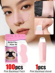 30 piezas/Parches para puntos negros + Herramienta removedora de puntos negros puede limpiar eficazmente los puntos negros de la nariz y el acné facial. Este removedor de puntos negros multifuncional con forma humana integra un limpiador de poros suave, una tabla de Gua Sha facial de silicona, una espátula de limpieza profunda facial y un removedor de puntos negros de la nariz. Es una herramienta de cuidado de la piel suave y unisex adecuada para el cuidado de la piel de la mañana y la noche, la preparación del maquillaje y el cuidado facial, adecuada para todas las estaciones. - rosa - Ver 2