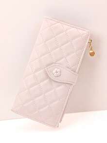 Fang Huang Delicate Snap Closure Women's PU Zipper Multi-Functional Large Capacity Card Holder, Sweet & Cute Young Fashion Minimalist, Easy To Carry, Bright Pink Women's Long Wallet - 粉色 - 查看 9