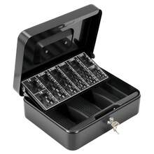 10 Inch Black Metal Cash Box, Lockable Money Organizer With Coin Tray - Portable - View 1