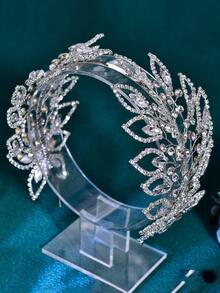 Băng đô cài tóc cô dâu hình cành cây đối xứng đính pha lê thủ công, phụ kiện tóc cưới cho phù dâu. - Bạc - Xem 5