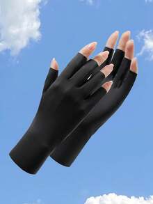 1双冰丝防紫外线半指手套，轻薄透气防滑露指手套，适用于驾驶、骑行、办公、打字、美甲，速干 - 星星 - 查看 15