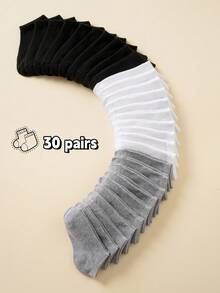 12 双儿童纯色透气休闲船袜，黑/白/灰，适合婴幼儿男孩/女孩，四季皆宜 - 彩色 - 查看 18
