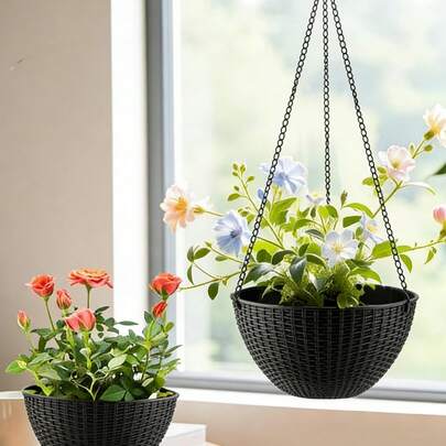 2pcs/1pc Hanging Planter For Pothos, Sturdy Load-Bearing, Space-Saving, Drainage Hole, Woven Hanging Flower Pot, Suitable For Orchids/Succulents/Herbs, Easy To Hang On Balcony, Living Room, Window Sill, Home Office, Garden, Fits Various Hanging Systems