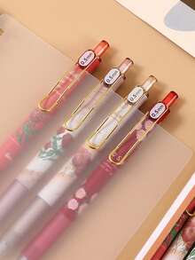 4/1 pieza Bolígrafo de tinta negra de 0,5 mm con forma de rosa y botón pulsador, lindo y hermoso, adecuado para uso de oficina y escuela de mujeres/niñas, esencial para la temporada de regreso a clases - Rosa roja - Ver 2