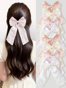 4pcs Elegant Lace Bow Ribbon Hair Clips, Versatile High-End Barrettes - Multicolor - View 2