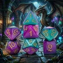 7pcs Multi-Faceted Dice Set, Purple & Gold Colored Digits, Suitable As Christmas, Halloween And Yard Game Party Gifts - TQ-Y-103 - 查看 2