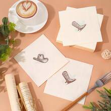 20张/40张/60张装，西部牛仔鸡尾酒餐巾纸，饮料餐巾纸，双层一次性午餐餐巾纸，印有牛仔帽和靴子图案，棕色女牛仔帽靴子图案，牛仔竞技主题一次性纸巾，适用于西部主题派对、牛仔竞技生日派对、牛仔主题婴儿派对 - 查看 5