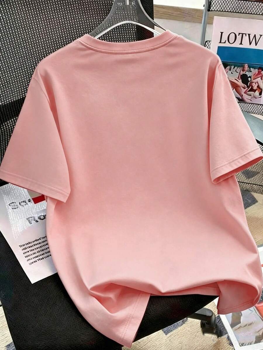 Casual Minimalist Letter Print Oversized Short Sleeve T-Shirt, Suitable For Summer Daily Wear, Boys - Pink - View 1