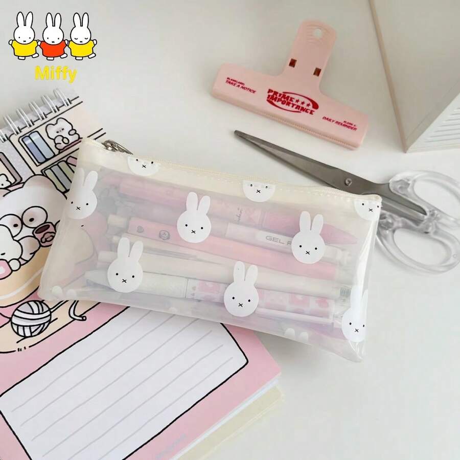 MIFFY 1个可爱萌萌的米菲兔笔袋 PVC印花文具袋 时尚学生透明笔袋 防水收纳袋 - 彩色 - 查看 1
