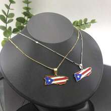 Puerto Rico Map Flag Pendant Necklaces Stainless Steel Gold/Steel Color Puerto Ricans Patriotic Jewelry - PR-pD - 查看 1