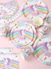 40 pezzi Set di stoviglie monouso a tema unicorno arcobaleno, decorazioni per feste di compleanno, include piatti, piatti per torta, piatti monouso, bicchieri per feste, bicchieri per acqua, tovaglioli, asciugamani di carta, contenitori per alimenti monouso, adatto per compleanni di ragazze, festa di nascità, feste di rivelazione del genere, decorazioni per compleanni in casa, forniture per la cucina, decorazioni per feste a tema unicorno - unicorno arcobaleno - Visualizzare 5