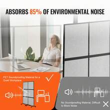 Office Divider, 2 Panel Office Partition, Freestanding Office Divider Wall Partition & Privacy Divider Reduce Noise And Room Separation, Light Grey - 2 Panel - View 3