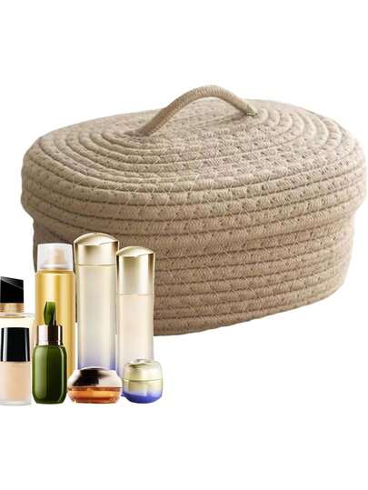 1 pièce Panier de rangement tressé avec couvercle, sacs de rangement pour l'artisanat, fourre-tout en tissu polyvalent, idéal pour les cadeaux, les tombolas d'anniversaire, les événements de collecte de fonds, l'organisation des jouets et des animaux de compagnie, le panier d'étagère. Convient comme cadeau pour les mères, les amis, les collègues, les camarades de classe et les aînés.