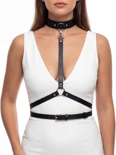Gothic Punk Style Adjustable PU Leather Suspender Waist Belt, Y2K Body Chain And Festival Outfit