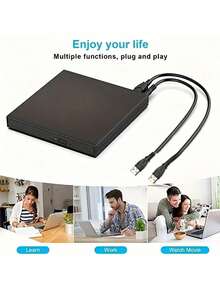 USB External CD/DVD Drive, High-Speed Reader, Portable External Optical Drive, CD/DVD Player For Laptop & Desktop, Office & Home Use - Black - View 3