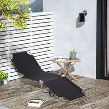 Outsunny Folding Outdoor Lounge Chair, Portable Reclining Beach Lounger With Breathable Mesh Fabric, Sun Lounge Bed Camping Cot For Patio, Garden, Poolside, Black - Black - View 1
