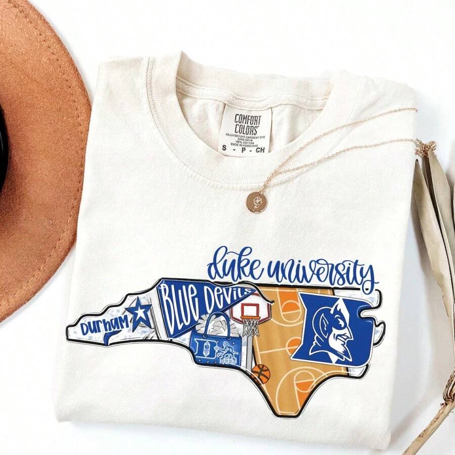 1 PC Women's And Men's Du=Ke University Inspired North Carolina Shirt,  Blue Devils Basketball Aesthetic Tee,  Game Day Shirt, Fan Gift For Mother's Day And Father's Day Gift - trắng - Xem 1