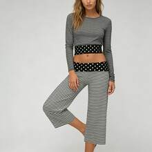 Women's Solid Fold-Over Waist Capri Pants, Casual Low Rise Wide Leg Cropped Trousers - 彩色 - 查看 3