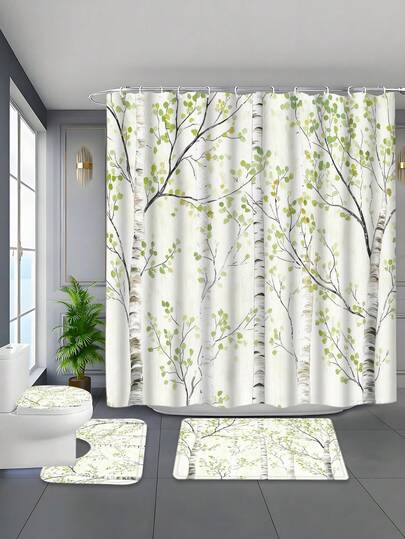 Bộ 1/4 rèm tắm in hình rừng cây - Rèm tắm chống thấm nước kèm 12 móc, thảm chống trượt phòng tắm, thảm chữ U cho nhà vệ sinh, thảm phủ, phụ kiện trang trí phòng tắm, trang trí nhà cửa hiện đại trang nhã, bộ rèm tắm phòng tắm, quà tặng tân gia hoàn hảo. Dễ dàng lắp đặt - Món quà hoàn hảo cho bạn bè và gia đình, phù hợp cho mùa xuân, hè, thu và đông.