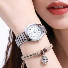 XAPWV 休闲简约情侣石英表，圆形表盘，弹性表带，阿拉伯数字时标，男女皆宜，适合通勤和送礼 - 彩色 - 查看 9