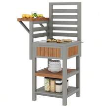 Outdoor Wooden Garden Cabinet, Weatherproof: Tool Shed With Large Stainless Steel Work Surface And Double Shelf, Barbecue Area With Extra Storage Space, Weatherproof Kitchen Cupboard. - Natural Color - View 8