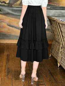 Solid Color Casual Elegant Autumn Back To School Holiday Ruffle Multi-Layer Cake Pleated Lace/Ruffle Daily Shopping Vacation Layered Black Summer - Black - View 5