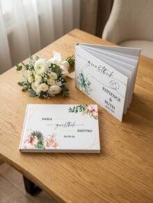 1pc Customized Wedding Guest Book With Watercolor Floral Design, Can Customize Couple's Names And Date, Unique Wedding Memorabilia, Suitable As Wedding Gift - Multicolor - View 4