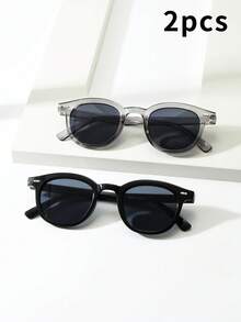 1pc Unisex Cat Eye Small Frame Glasses, Elegant Minimalist Fashion, Suitable For Party, Leisure, Travel, Beach, Daily Wear - 2-piece Set (Black Black Ten Gray Black) - View 3