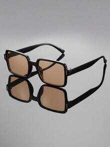 1 Pair Women's Square Small Frame Brown Vintage Fashion Sunglasses, Suitable For Outdoor Activities, Travel, Sports Style, Driving, Beach, Electronic Music Festival, Outfits, Vacation, Golf, Hiking, Street, Fishing - Black Tea - View 2