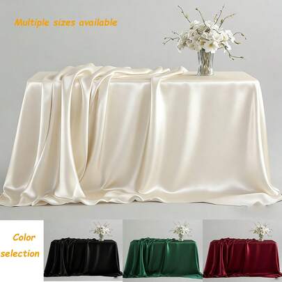 1pc Elegant Ivory Satin Christmas Tablecloth, Rectangular Washable Reusable Polyester Satin Tablecloth For Wedding, Birthday, Restaurant, Home Gathering, Outdoor Party, Table Cover, Table Decor, Christmas Party Napkin