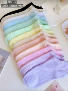 8/10/15 pares de calcetines de tobillo para mujer, unicolor aleatorio, estilo minimalista, casual, deportivo, versátil y de moda - Multicolor - Ver 4