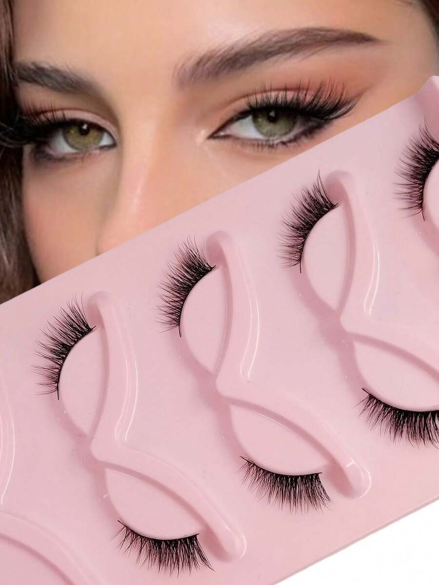 5 Pairs Fluffy & Lightweight Half-Eye Natural Look False Eyelashes, 3D Faux Mink Lashes For Makeup, Reusable Daily Use - Black - View 1