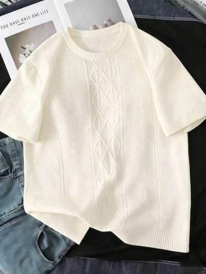 Suéter de cuello redondo de punto de unicolor para hombre, casual y versátil, para primavera/verano