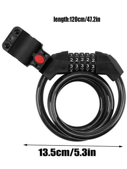 5-Digit Bicycle Lock, Portable, Thick & Long Steel Cable With Bracket, 5-Digit Combination Bicycle Steel Cable Lock With Thick Braided Steel Cable And Installation Bracket, Suitable For Mountain Bikes, Electric Scooters And Helmets