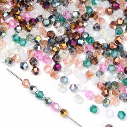 200颗4毫米彩虹渐变双锥形玻璃珠 - 刻字隔珠，适用于珠宝制作、手链、项链、耳环 | 多色反光亮面工艺珠，适用于手链制作、手工项链制作，渐变色珠子，反光表面