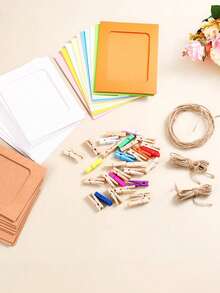 10 Or 20pcs Wall Hanging Photo Frame Set With Clips And Rope; Paper Photo Frames Available In Multiple Colors; Perfect For Home And Office Wall Decor, DIY Photo Clip Decoration, Party Decoration, Birthday Decoration, Graduation Photo Wall, Mother's Day Gift, Event Decoration And Family Photo Wall; Available In 3 Sizes - Multicolor - View 5