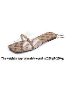 [Casual Flat Sandals] Summer Casual Women's Chain Buckle Flat Sandals, Open Toe, Slip-On, TPR Sole - Suitable For Beach - Clear - View 9