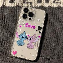 Ốp lưng điện thoại trong suốt MINISO X Disney Stitch và Thiên thần "Tình yêu" in hình bầu trời sao, phù hợp với iPhone 17/17 Pro/17 Pro Max/17 Air/16/15/14/13/12/11/X Series, bao gồm cả ốp lưng iPhone 17 Pro Max. - Trong sáng - Xem 3