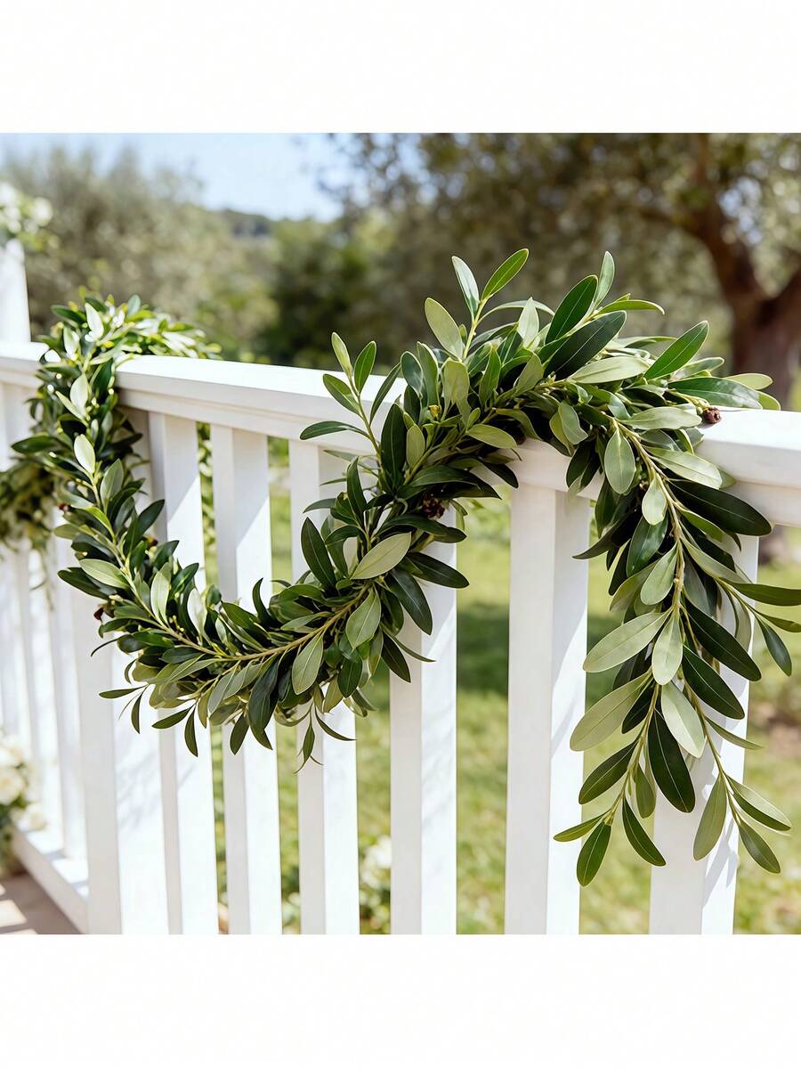 1 pieza - Enredadera de hojas de olivo artificial - Flor artificial verde realista - Para patio/jardín/piscina/exterior/arco/fiesta/boda/cumpleaños/banquete/té/evento nocturno - Adecuado para primavera - Ver 1