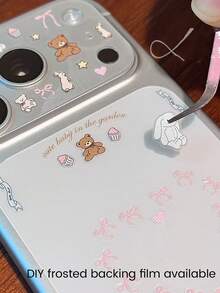 Minimalist Cartoon Elements Phone Screen Protector [1+1] 3D Embossed Stickers + Transparent Large Hole Phone Protective Case Compatible With IPhone 17 Pro Max/17 Pro, Creative DIY Decorative Stickers, Fashionable & Minimalist Mother's Day Birthday Gift - White - View 6