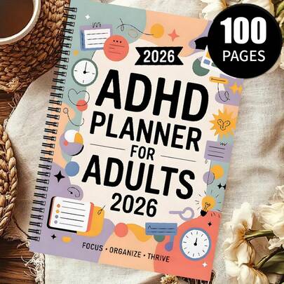 1pc A5 Size 50 Sheets (100 Pages) ADHD Adult Annual Time Management & Self-Growth Planner Notebook, Dual-Ring Binding, 180° Lay-Flat Writing, Solving "Lack Of Concentration, Task Procrastination, Difficulty Executing Plans, Emotion Management" For ADHD Population. A Perfect Gift For Family And Friends On Holidays Like Easter, Halloween, Mother's Day, Christmas.