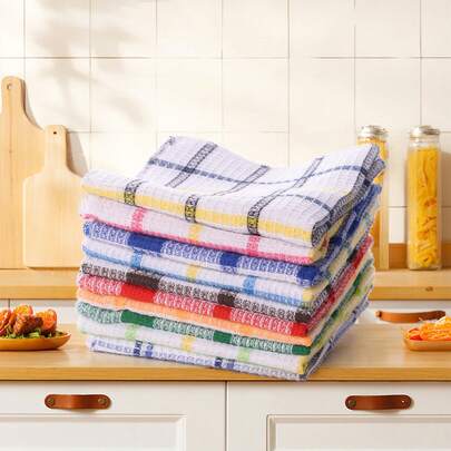1pc Cotton Waffle Weave Kitchen Cleaning Cloth/Rag, Multi-Color, Highly Absorbent, Lint-Free, Non-Greasy, Suitable For Kitchen, Bathroom And Household Cleaning, 30cm X 30cm, Hand Wash Only